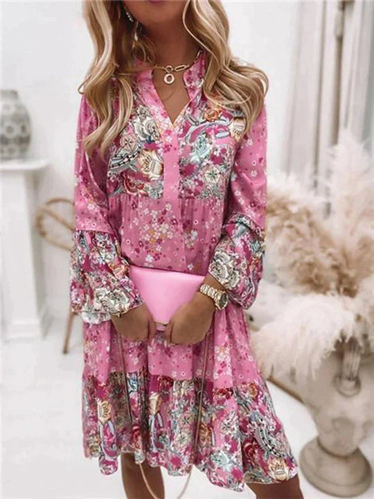 Midi Zomerjurk Dames | Boho Bloemenprint & Getrapte Volantrok