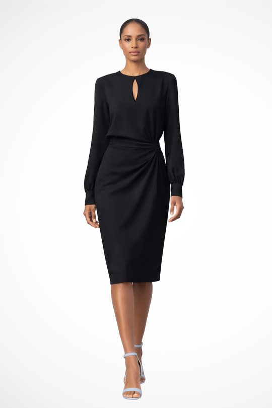 Midi Zomerjurk Dames | Keyhole Hals & Gerimpelde Taille