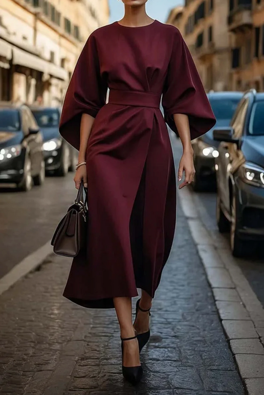 Midi Zomerjurk Dames | Lantaarnmouwen & Elegante Tailleband