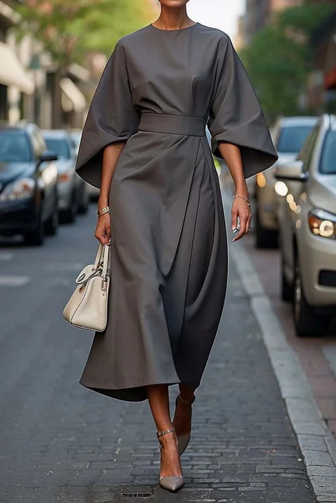 Midi Zomerjurk Dames | Lantaarnmouwen & Elegante Tailleband