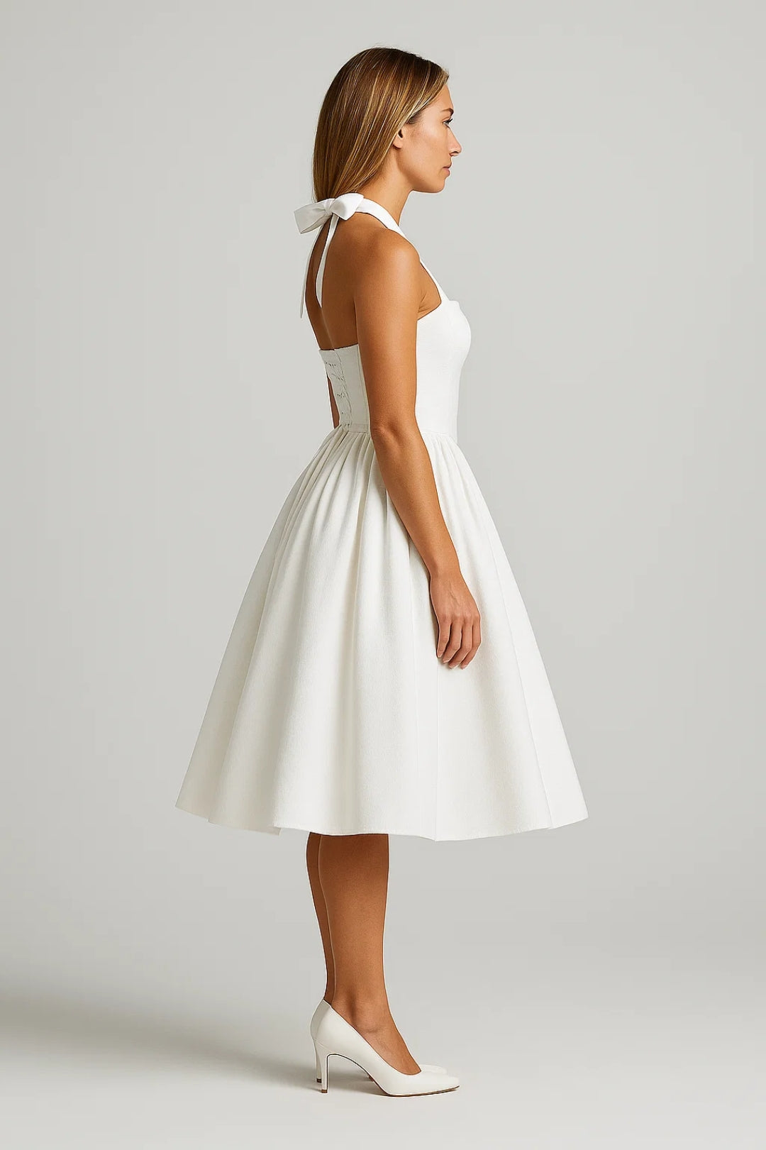 Midi jurk Dames | Halternek & Volle A-lijn Rok