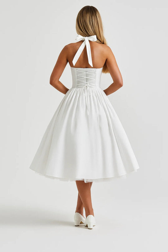 Midi jurk Dames | Halternek & Volle A-lijn Rok