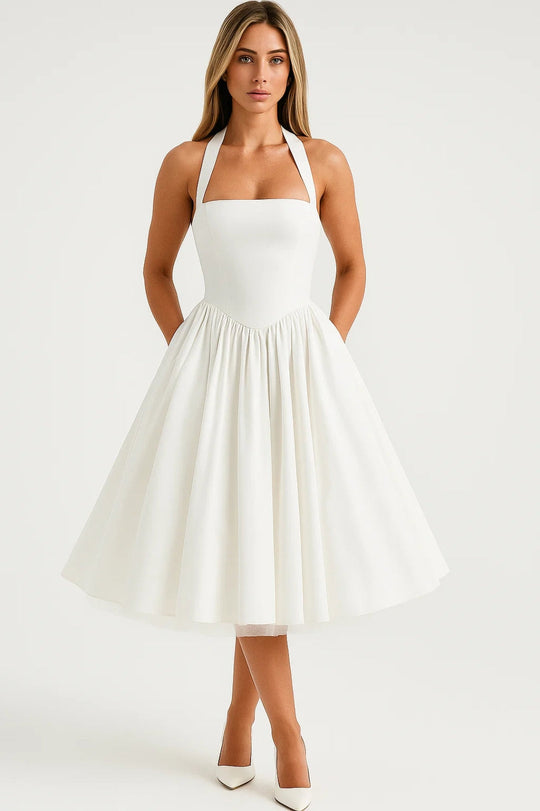 Midi jurk Dames | Halternek & Volle A-lijn Rok