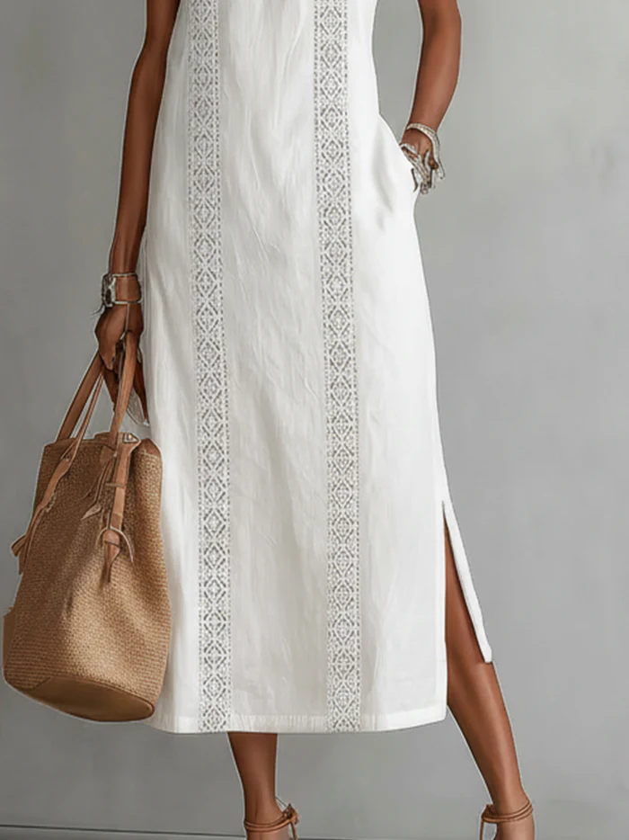 Midi jurk Dames | Kant Detail & Elegante Halter Hals