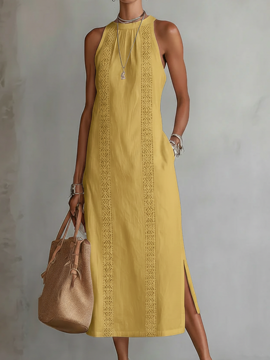 Midi jurk Dames | Kant Detail & Elegante Halter Hals