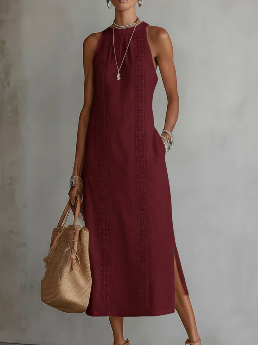 Midi jurk Dames | Kant Detail & Elegante Halter Hals
