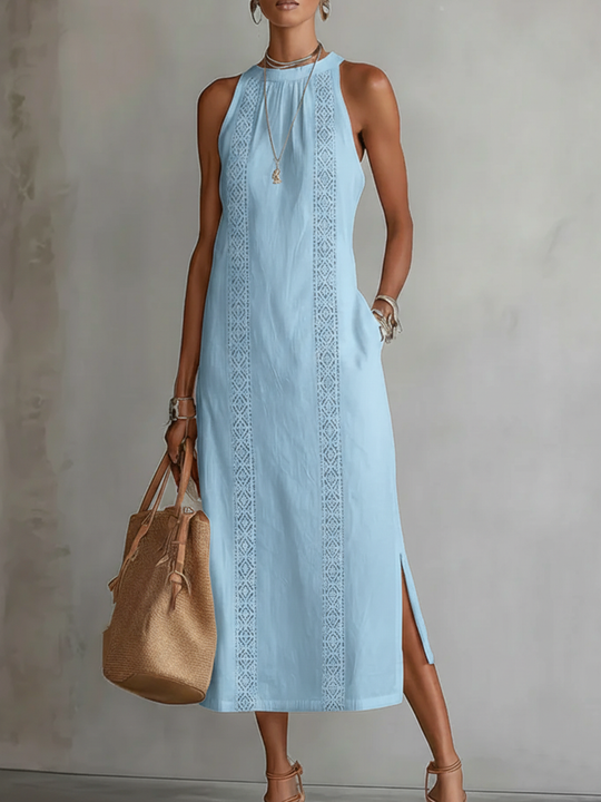 Midi jurk Dames | Kant Detail & Elegante Halter Hals