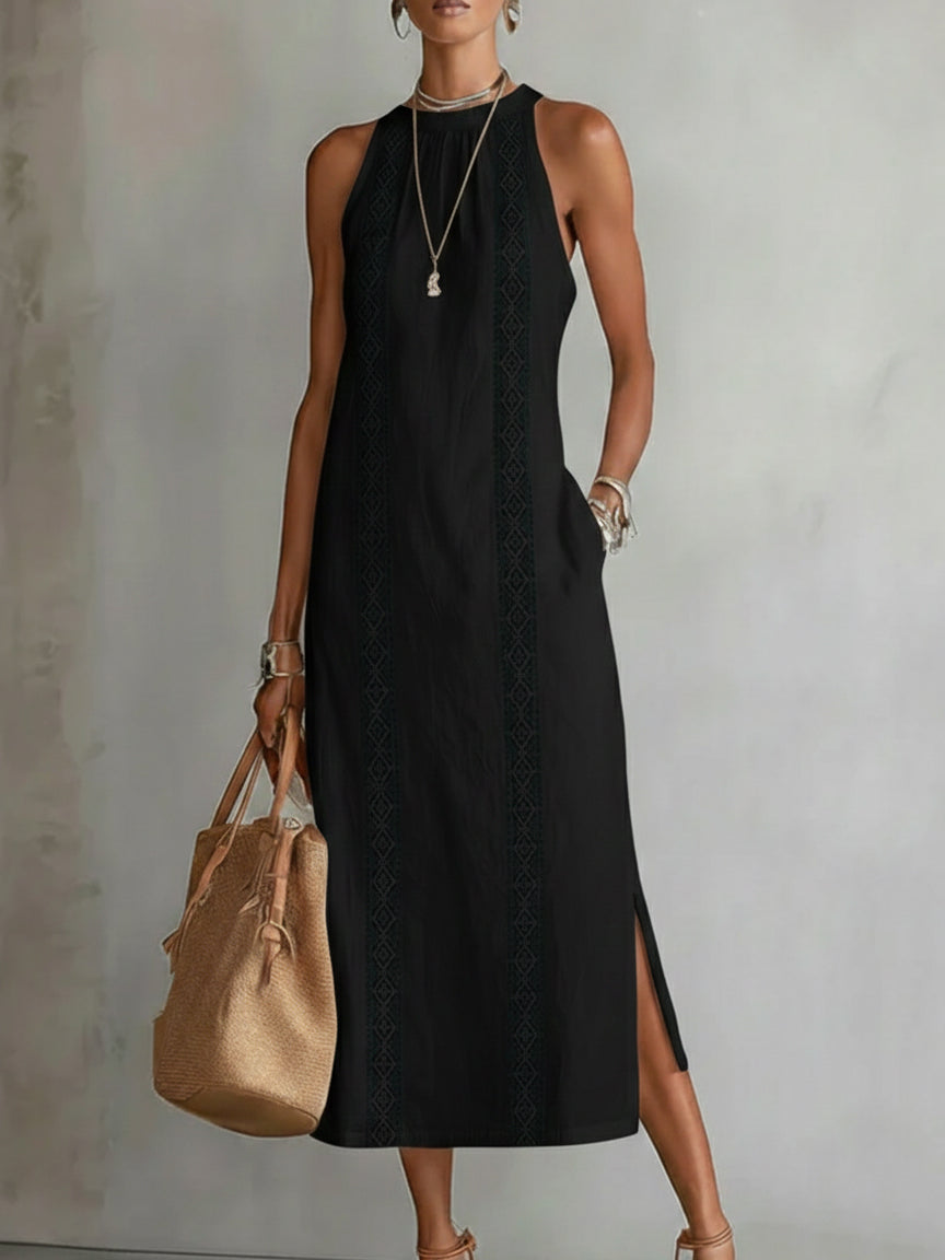 Midi jurk Dames | Kant Detail & Elegante Halter Hals