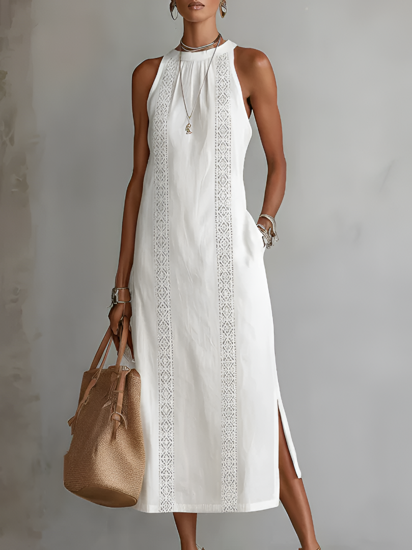 Midi jurk Dames | Kant Detail & Elegante Halter Hals