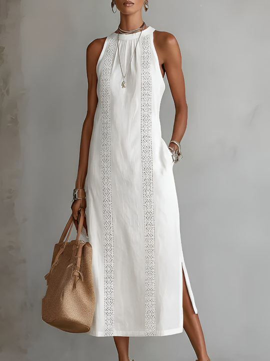 Midi jurk Dames | Kant Detail & Elegante Halter Hals