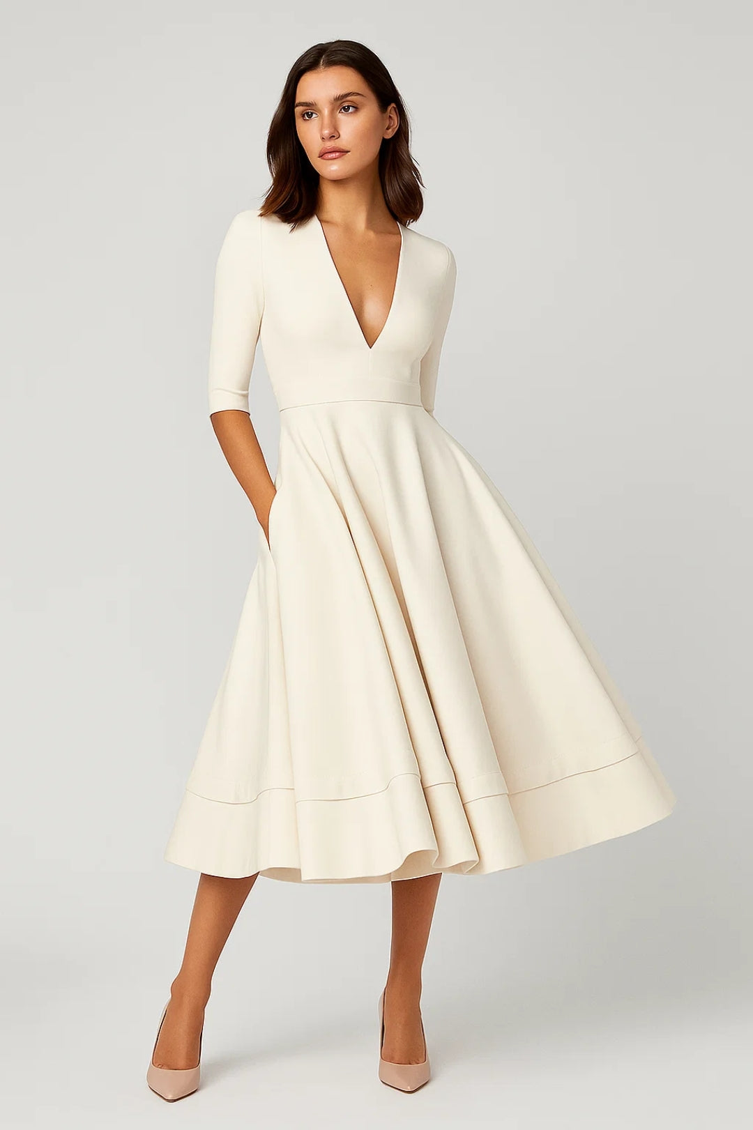 Midi jurk dames | V-hals & Flatterende A-lijn
