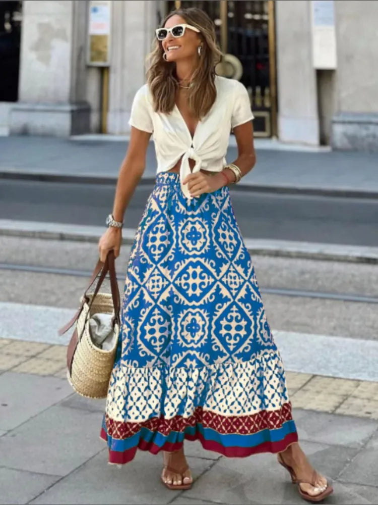 Midirock Damen mit Retro-Print – Liora
