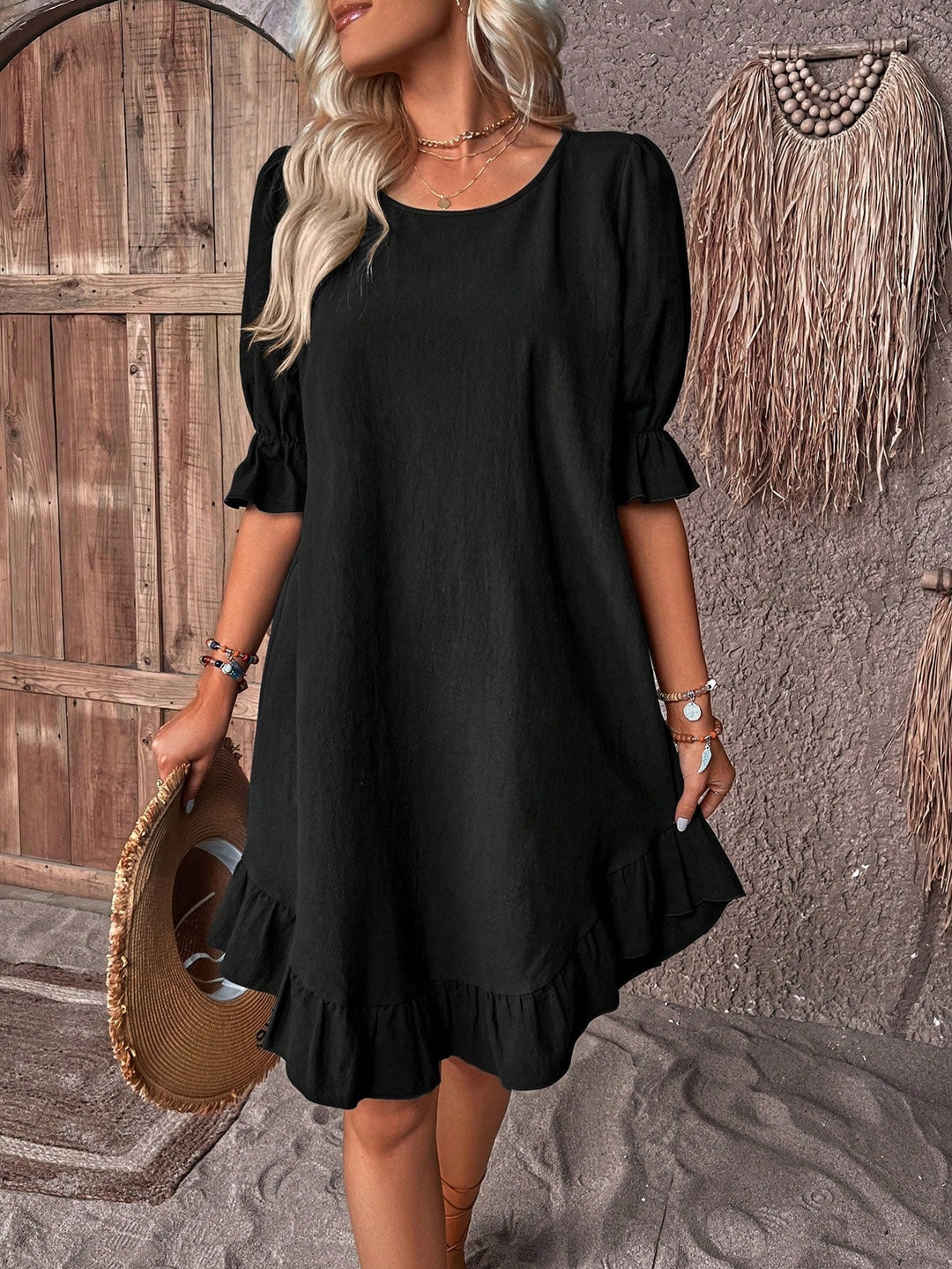Mini-Hemdkleid Damen mit Rundhalsausschnitt - Alena