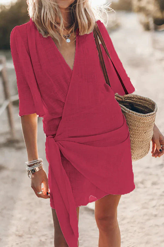 Mini-Sommerkleid Damen mit Geknoteter Wickeloptik - Kayla 4