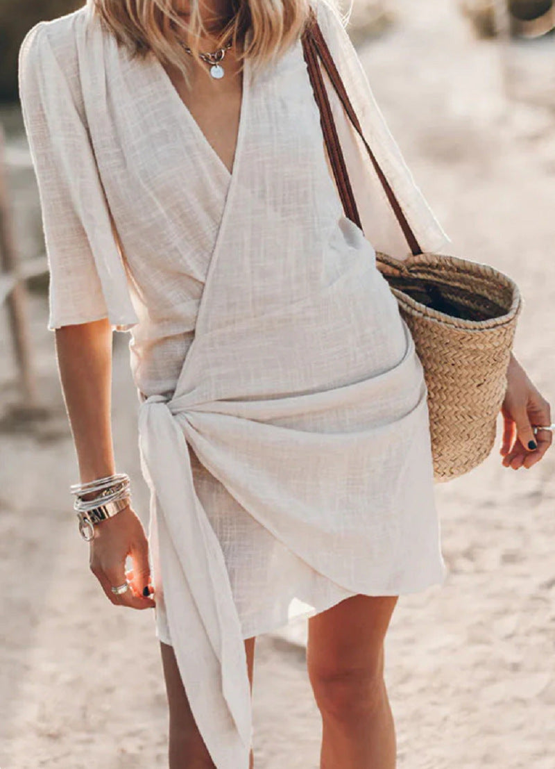 Mini-Sommerkleid Damen mit Geknoteter Wickeloptik - Kayla 7
