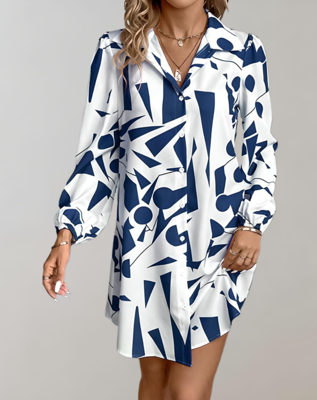 Mini-Sommerkleid Damen mit Langen Ärmeln und Knopfleiste - Mila 2