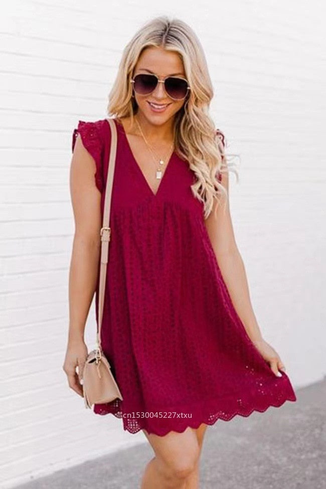 Mini-Sommerkleid Damen mit Lochstickerei - Arabella 17
