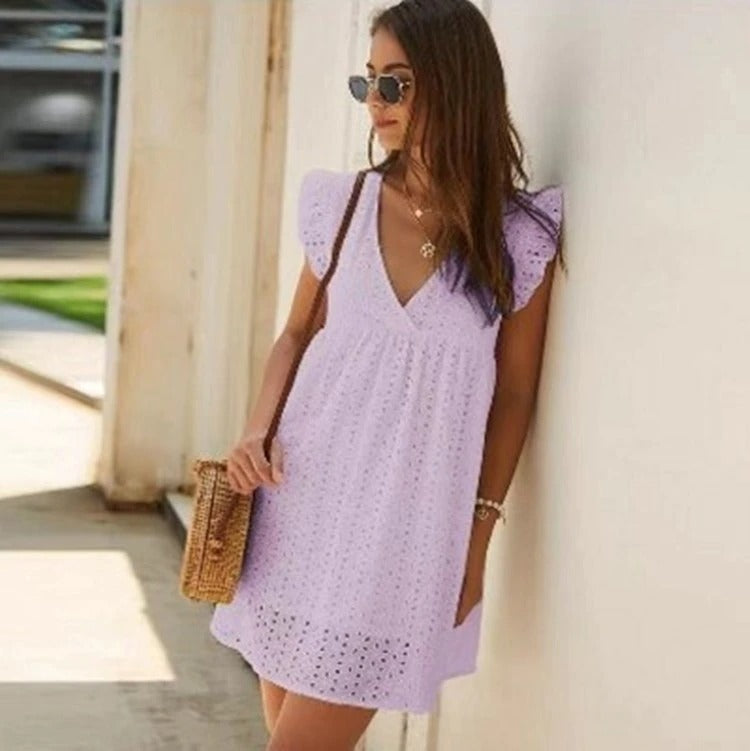 Mini-Sommerkleid Damen mit Lochstickerei - Arabella 6