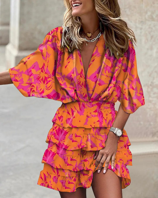 Mini-Sommerkleid Damen mit Print, Cut-out und Elastischer Taille - Caroline