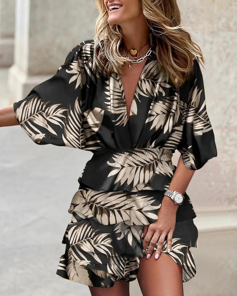 Mini-Sommerkleid Damen mit Print, Cut-out und Elastischer Taille - Caroline