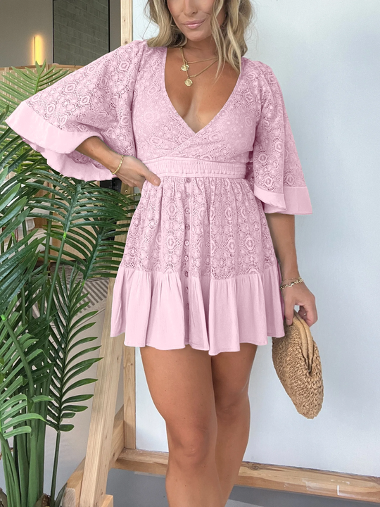 Mini-Sommerkleid Damen mit Spitze und Integrierten Shorts - Lisa 2