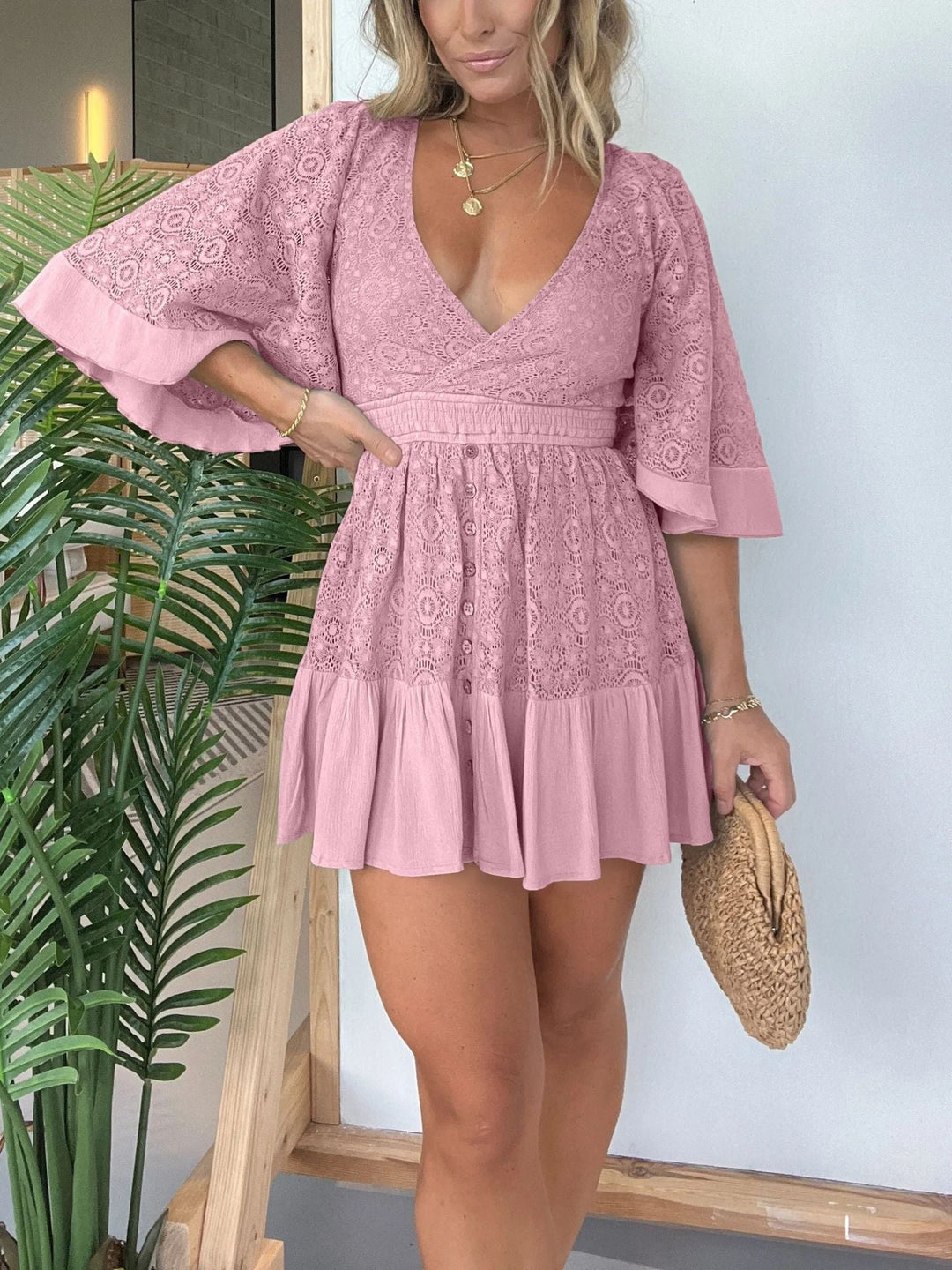 Mini-Sommerkleid Damen mit Tiefem V-Ausschnitt - Andy