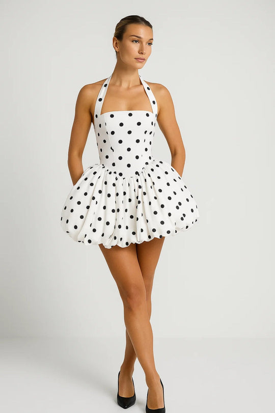 Mini Jurk Dames - Halter Neck met Volumineuze Bolrok | Chique 0