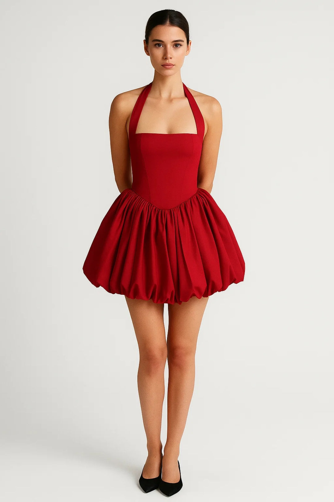 Mini Jurk Dames - Halter Neck met Volumineuze Bolrok | Chique 4