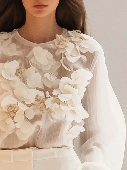 ModeParisienne® Johara | Elegante Chiffon Top met 3D Bloemmotief 3