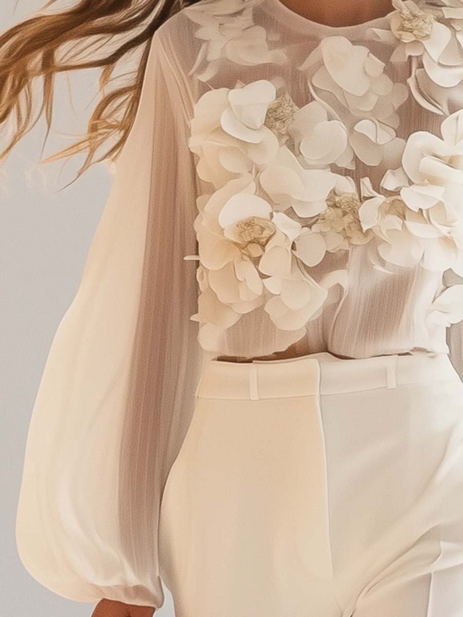 ModeParisienne® Johara | Elegante Chiffon Top met 3D Bloemmotief 4
