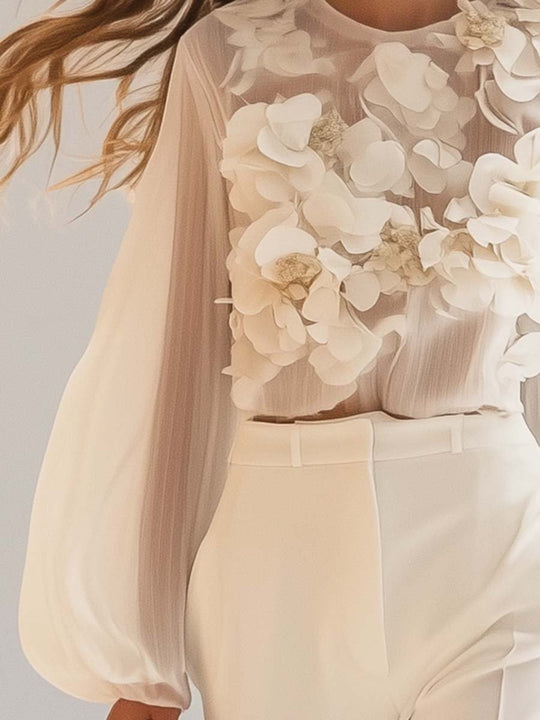 ModeParisienne® Johara | Elegante Chiffon Top met 3D Bloemmotief 4