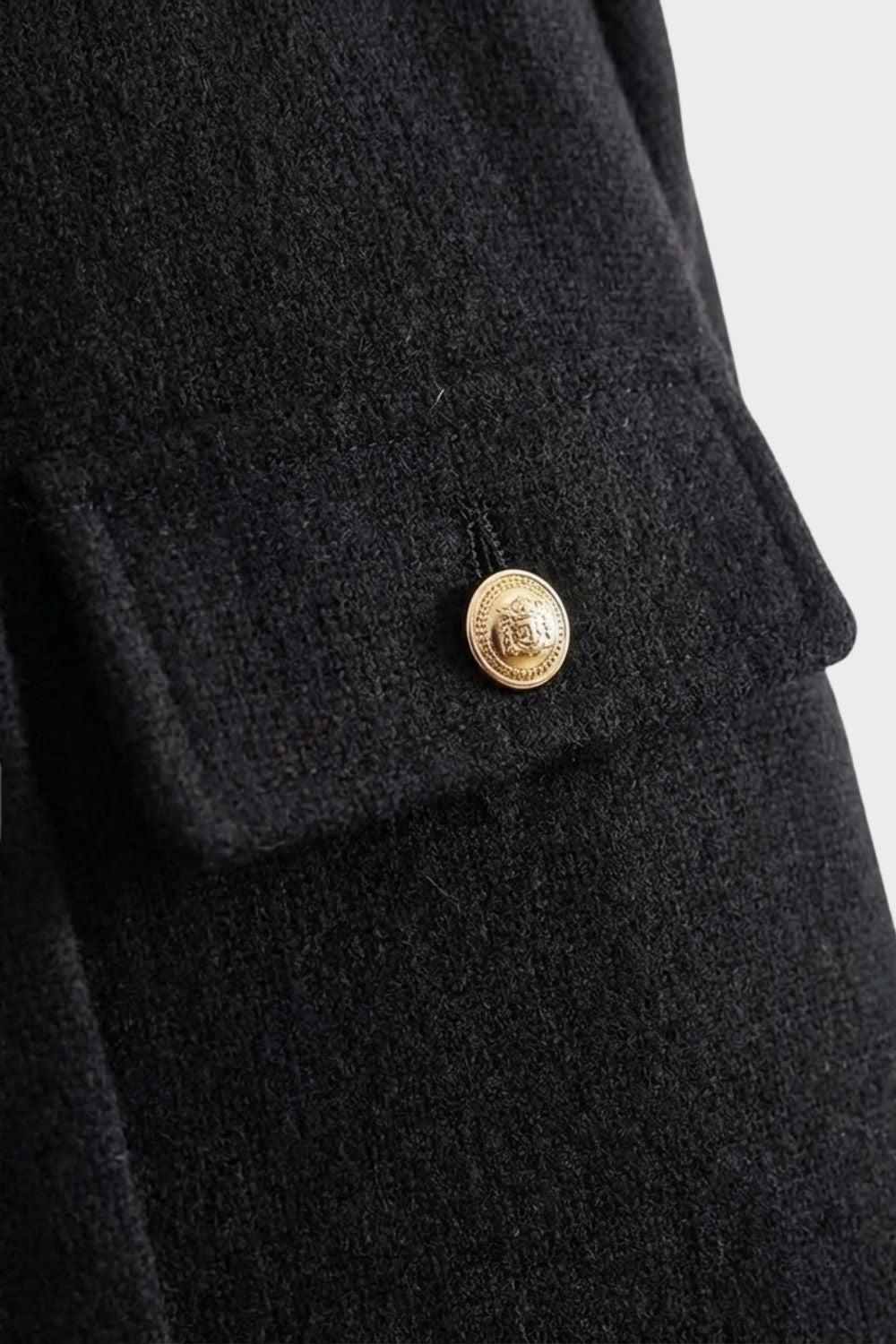 Damen Kurze Jacke Knopfleiste Rundhals Taschen Strukturiert 3