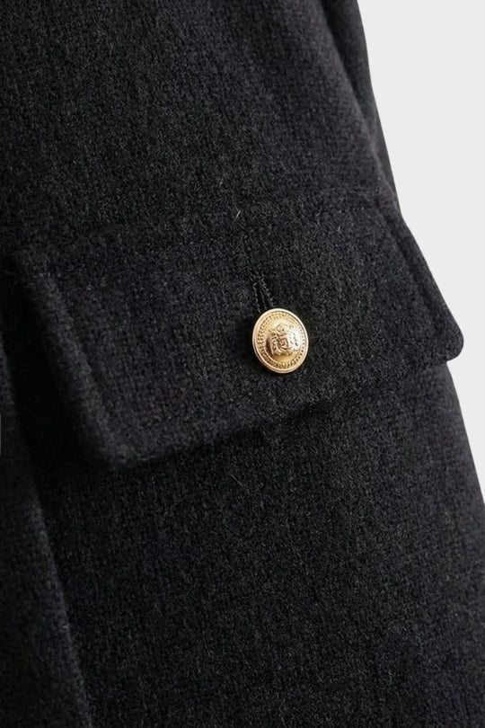 Damen Kurze Jacke Knopfleiste Rundhals Taschen Strukturiert 3