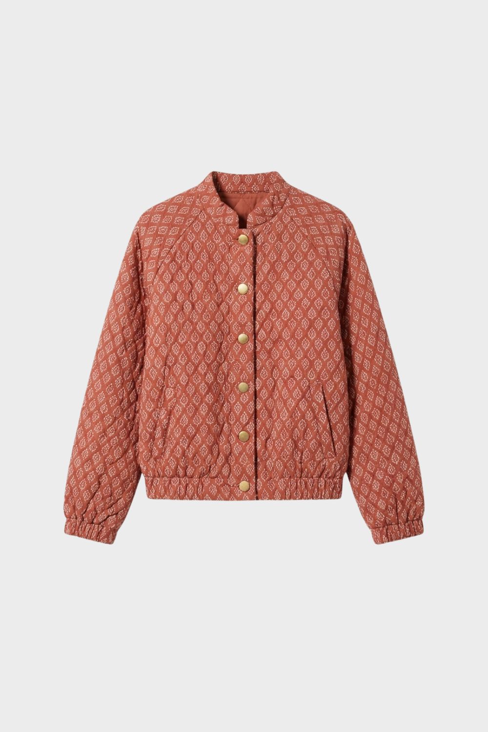 Damen Steppjacke Stehkragen Druckknöpfe Elastische Abschlüsse 1