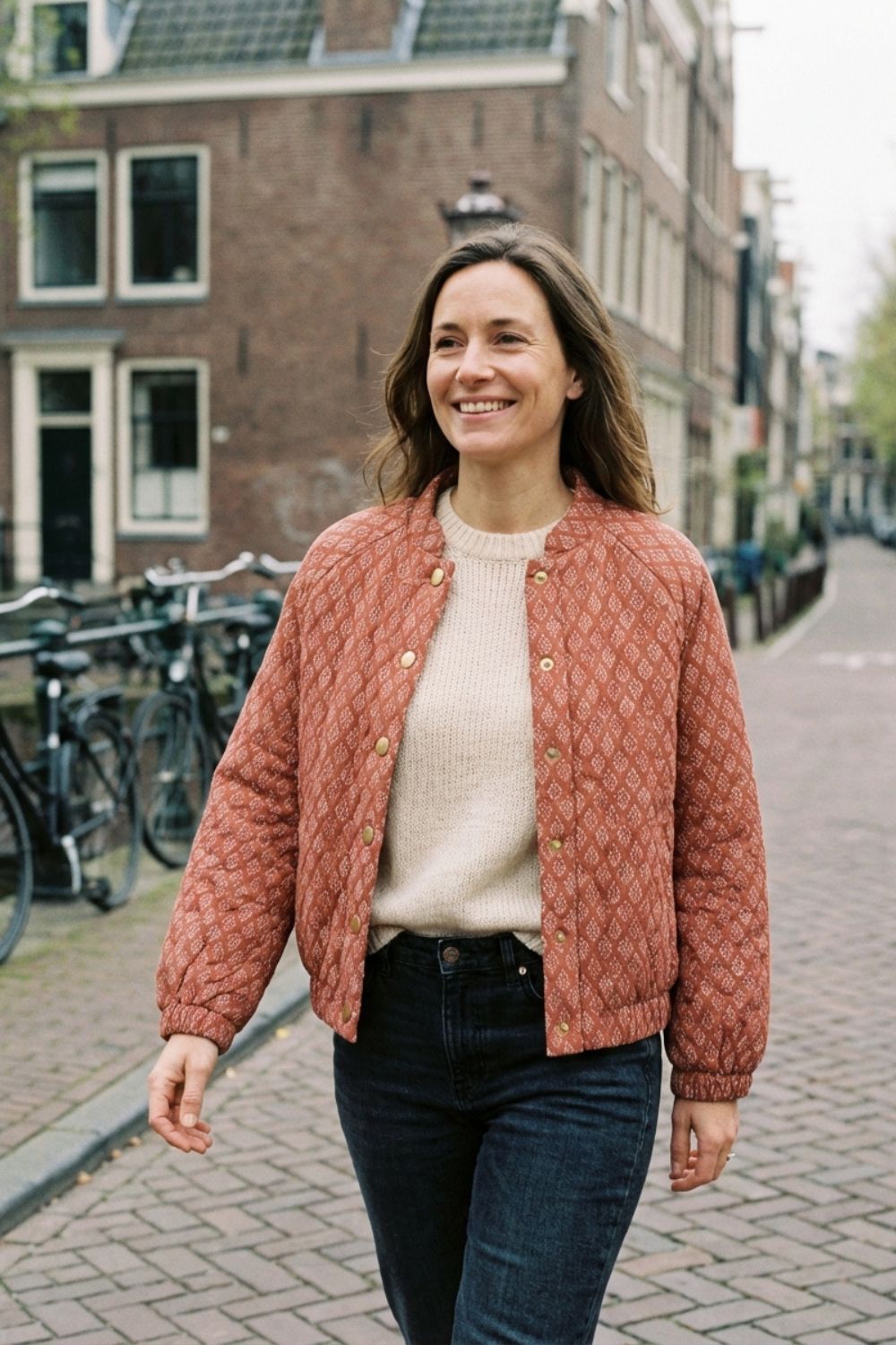 Damen Steppjacke Stehkragen Druckknöpfe Elastische Abschlüsse 4