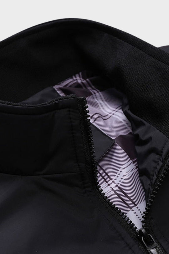 Herren Jacke Stehkragen Reißverschluss Schmale Passform mit Karomuster