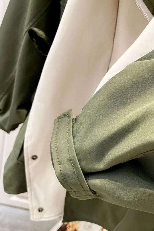 Damen Jacke Kapuze breiter Kragen lockere Passform mit Druckknöpfen 10