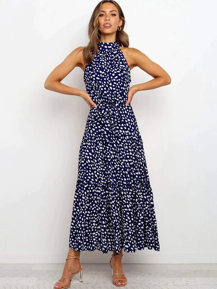 Neckholder-Sommerkleid Damen mit Punkteprint Slim Fit - Emma