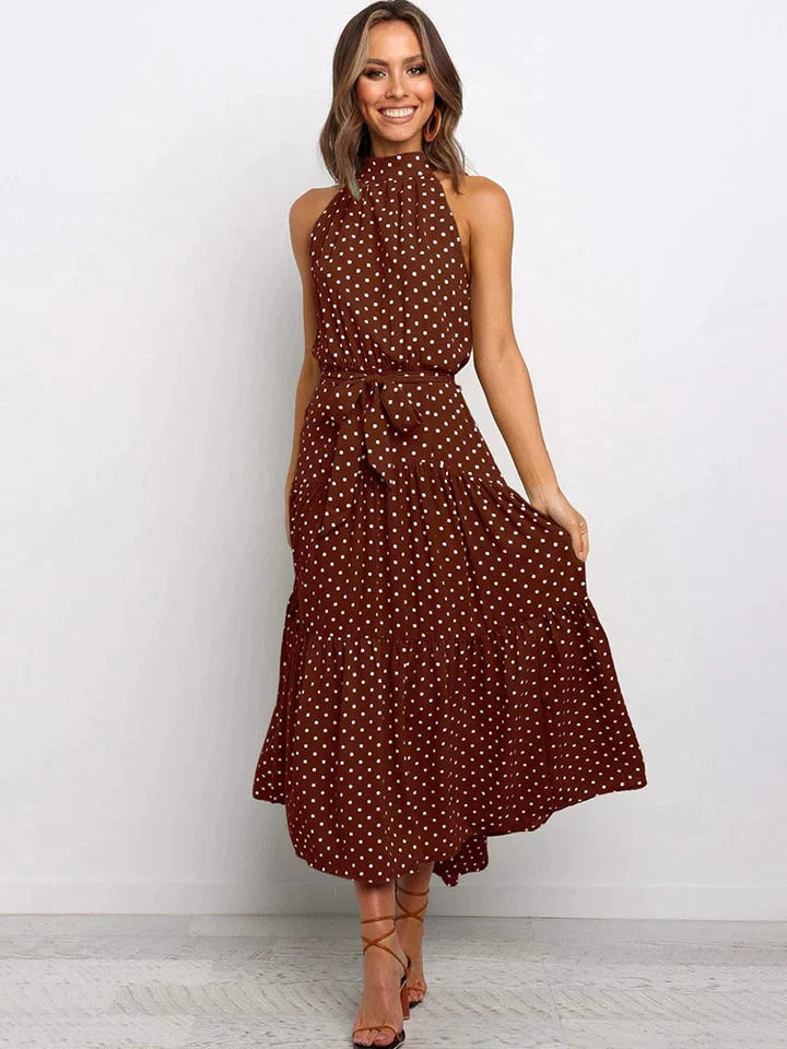 Neckholder-Sommerkleid Damen mit Punkteprint Slim Fit - Emma