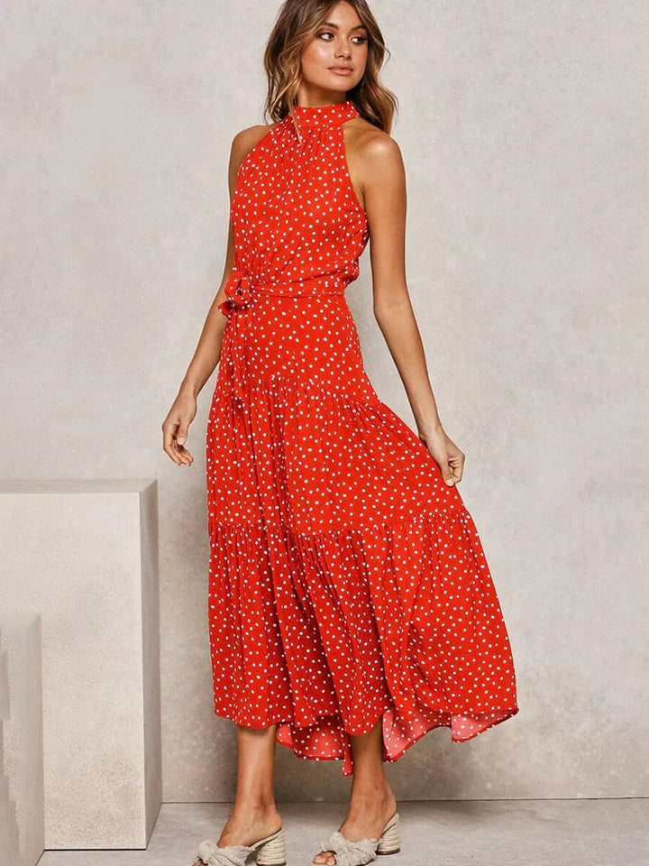 Neckholder-Sommerkleid Damen mit Punkteprint Slim Fit - Emma