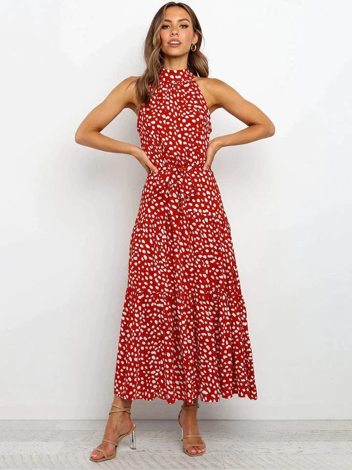 Neckholder-Sommerkleid Damen mit Punkteprint Slim Fit - Emma