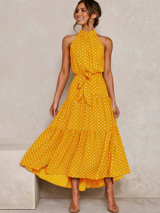 Neckholder-Sommerkleid Damen mit Punkteprint Slim Fit - Emma