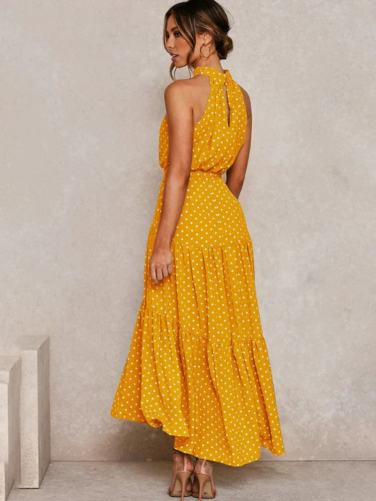 Neckholder-Sommerkleid Damen mit Punkteprint Slim Fit - Emma