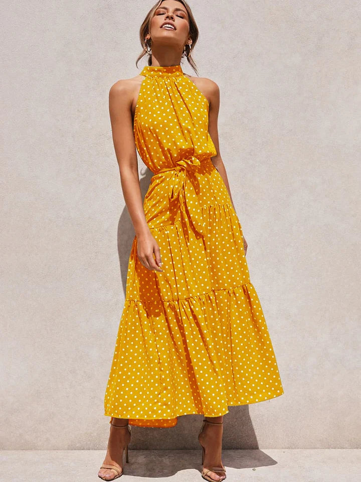Neckholder-Sommerkleid Damen mit Punkteprint Slim Fit - Emma