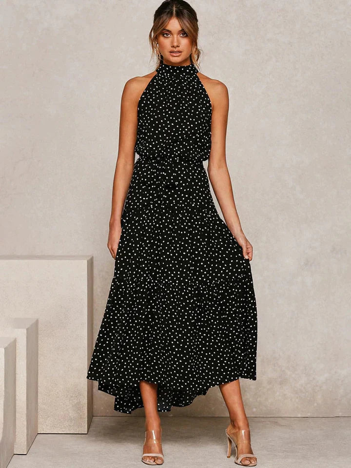 Neckholder-Sommerkleid Damen mit Punkteprint Slim Fit - Emma