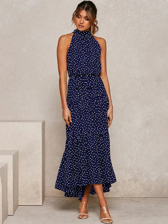 Neckholder-Sommerkleid Damen mit Punkteprint Slim Fit - Emma