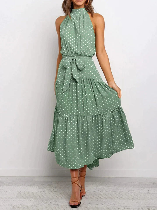 Neckholder-Sommerkleid Damen mit Punkteprint Slim Fit - Emma