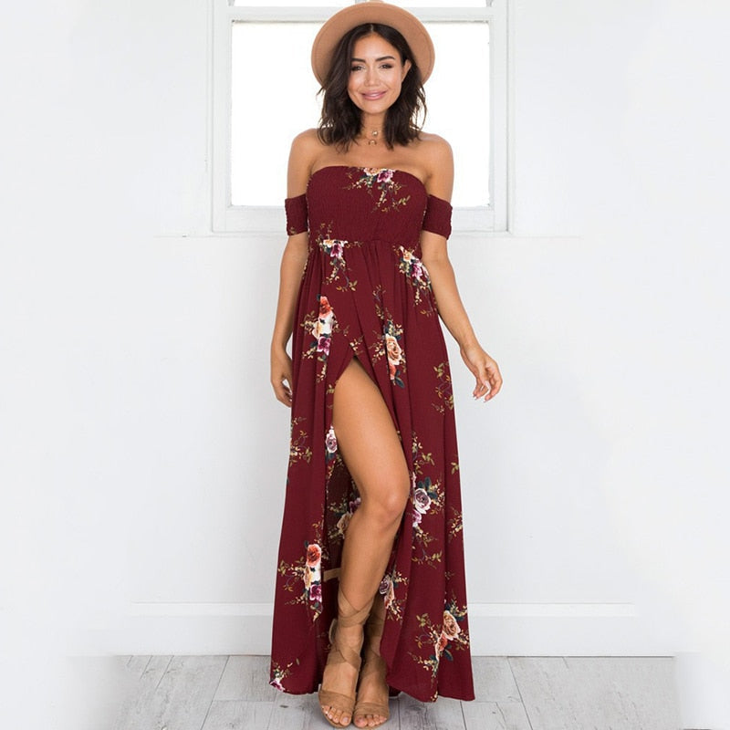 Off-Shoulder-Maxi-Sommerkleid Damen - Divine 12