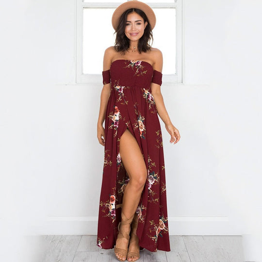 Off-Shoulder-Maxi-Sommerkleid Damen - Divine 12