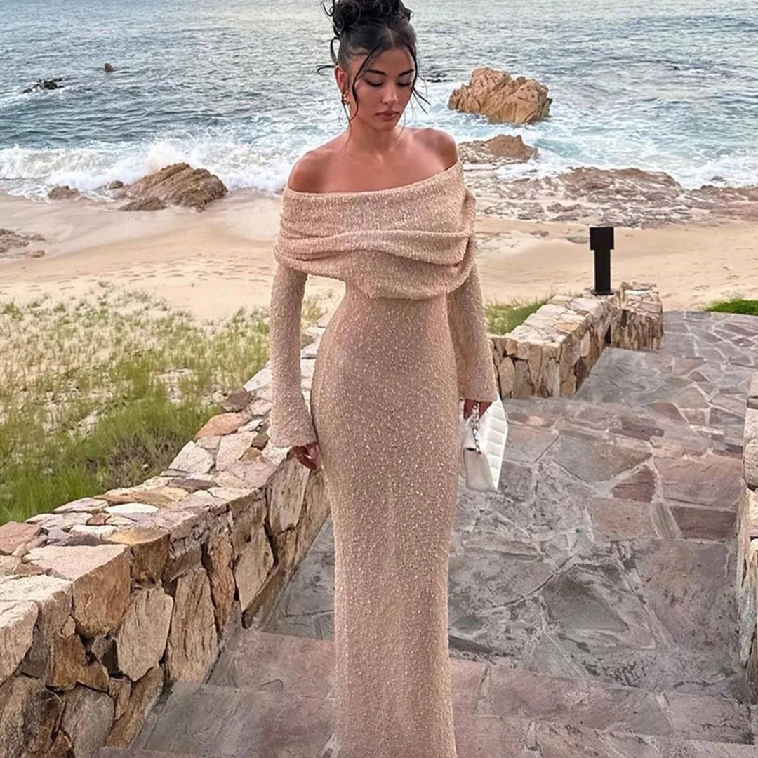 Off-Shoulder-Maxi-Sommerkleid Damen aus Weichem Stoff mit Langen Ärmeln - Sophie